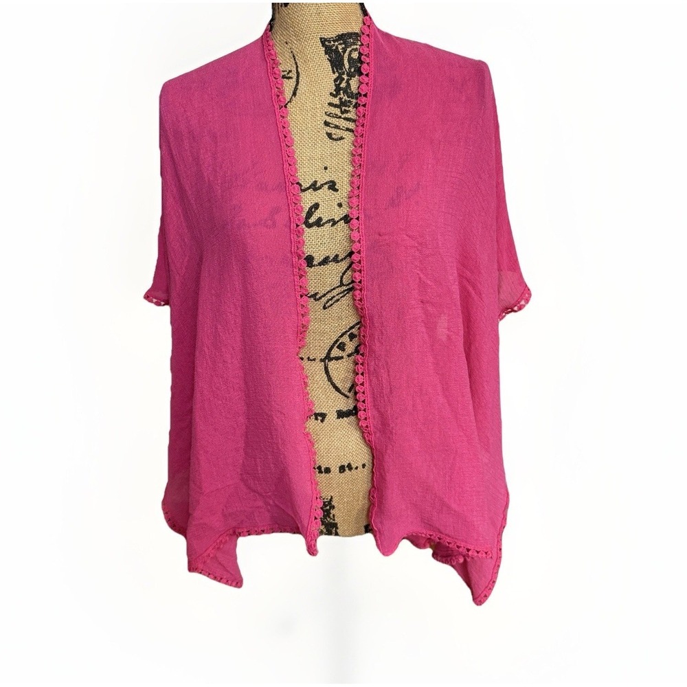 Anna & Ava Women's Swim Cover Up Kimono One Size OSFA Hot Pink Sheer Beach - Picture 1 of 5